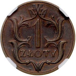II RP, 1 złoty 1929 BRĄZ PRÓBA - NGC AU 50BN