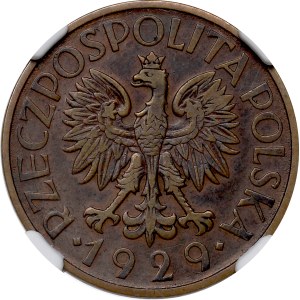 II RP, 1 złoty 1929 BRĄZ PRÓBA - NGC AU 50BN
