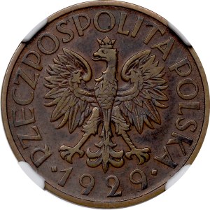 II RP, 1 złoty 1929 BRĄZ PRÓBA - NGC AU 50BN