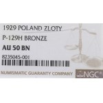 II RP, 1 złoty 1929 BRĄZ PRÓBA - NGC AU 50BN