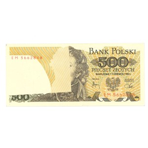 PRL, 500 złotych 1982, seria EM, DESTRUKT bez nadruku głównego