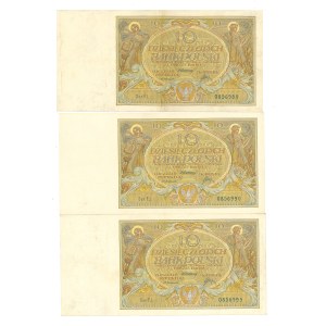 Second Polish Republic, 10 zlotych, 1929—set of 3 copies