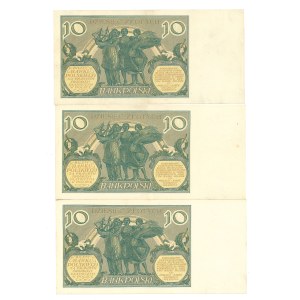 Second Polish Republic, 10 zlotych, 1929—set of 3 copies