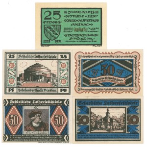 Wrocław and Ansbach, set of 5 emergency banknotes