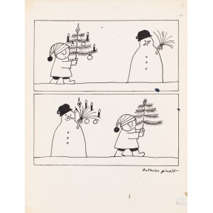 Bohdan Butenko (1931 Bydgoszcz - 2019), Il pupazzo di neve e l'albero di Natale, illustrazione per la rivista Teddy Bear