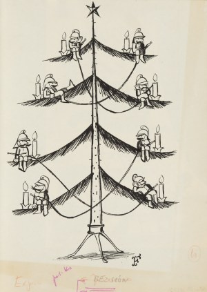 Jerzy Flisak (1930 Warszawa - 2008), Strażacy, ilustracja satyryczna