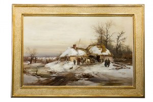 Franciszek Wastkowski (1843 Warszawa – 1900 tamże), Konie przed chatą, 1880 r.