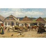 Antoni Kozakiewicz (1841 Kraków - 1929 tamże), Targ w miasteczku galicyjskim, 1922 r.