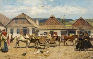 Antoni Kozakiewicz (1841 Kraków - 1929 tamże), Targ w miasteczku galicyjskim, 1922 r.