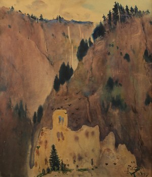 Julian Fałat (1853 Tuligłowy - 1929 Bystra), Pejzaż górski - Czorsztyn, 1913 r.