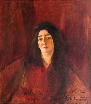 Konrad Krzyżanowski (1872 Krzemieńczuk - 1922 Warszawa), Portret kobiety w czerwieni (Maria Grosek Korycka), 1916 r.