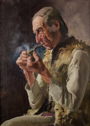 Stanisław Gałek (1876 Mokrzyska - 1961 Zakopane), Portret dudziarza Mroza z Małej Łąki, 1928 r.