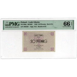 Ghetto of Lodz, 50 fenig 1940 - numerator red - PMG 66 EPQ