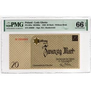 Getto w Łodzi, 20 marek 1940 - numerator 1, BEZ znaku wodnego - PMG 66 EPQ