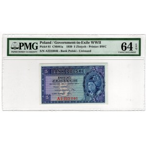Londyn, 5 złotych 1939 - A - PMG 64 EPQ