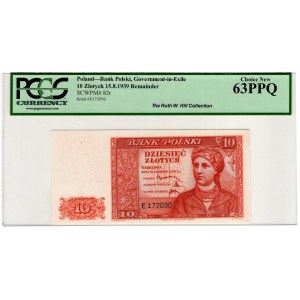 London, 10 gold 1939 - E - ex Ruth W. Hill Collection - PCGS 63 EPQ