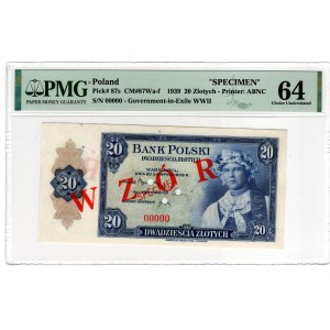 ABNCo, 20 złotych 1939 - WZÓR - 0000000 - PMG 64