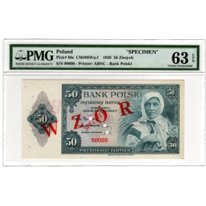 ABNCo, 50 złotych 1939 - WZÓR - 0000000 - PMG 63 EPQ