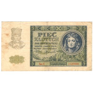 5 zloty 1940, series C - rarer