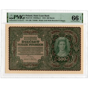 500 marek polskich 1919, I Serja BL - PMG 66 EPQ