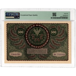 500 marek polskich 1919, I Serja BL - PMG 66 EPQ