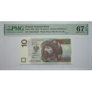 10 złotych, 2016, seria AW - PMG 67 EPQ