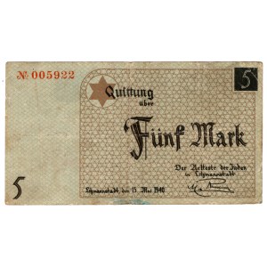 Getto w Łodzi, 5 marek 1940 - numerator pomarańczowy, papier kartonowy - 005922