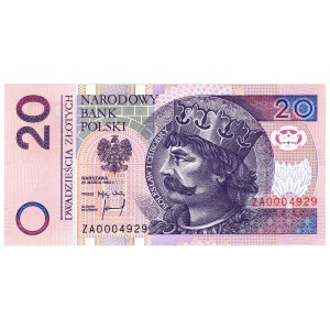 20 złotych 1994, seria ZA - seria zastępcza, niski numer - 0004929