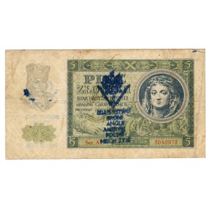 5 Złotych 1941, seria AC - stempel BRATERSTWO BRONI ANGLII AMERYKI POLSKI NICH ŻYJE
