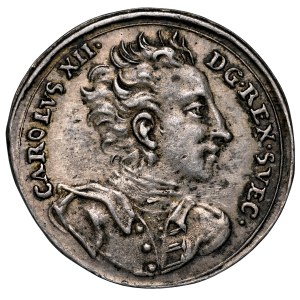 Karel XII. 1682–1718. Medaile z roku 1707 ražená u příležitosti podpisu mírové smlouvy v Altranstadtu, Štětín?