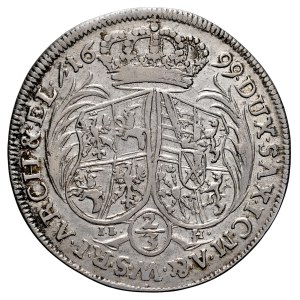 August II. Silný 1697–1733, 2/3 talaru z roku 1699 IL-H, Drážďany.