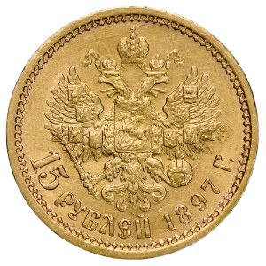 Russia, Nicholas II, 1894–1917, 15 rubles, 1897 AG, St. Petersburg.