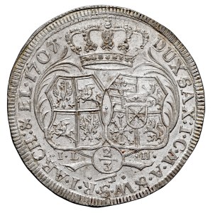 August II. der Starke 1697–1733, 2/3 Taler 1707/6 IL-H, Dresden, sog. Coselgulden.