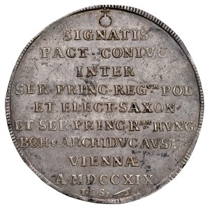 August II Mocny 1697-1733, Talar 1719, Drezno. Zaślubiny królewicza Fryderyka Augusta II z Marią Józefą.