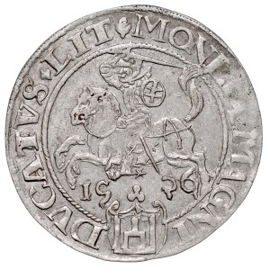 Sigismund I. der Alte 1506–1548, Groschen 1536, Vilnius. RRR. Rundes Wappen mit der „Pogoń“.
