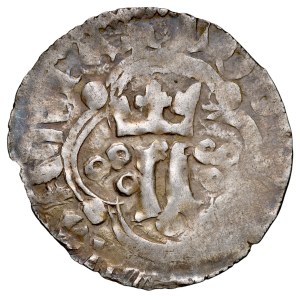 Louis of Hungary, 1370–1382, Ruthenian quartering coin; obverse: a crowned letter L; reverse: a crown.