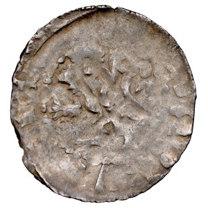Louis of Hungary, 1370–1382, Ruthenian quartering coin; obverse: a crowned letter L; reverse: a crown.