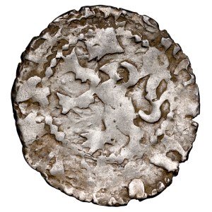 Louis of Hungary, 1370–1382, Ruthenian quartering coin; obverse: a crowned letter L; reverse: a crown.