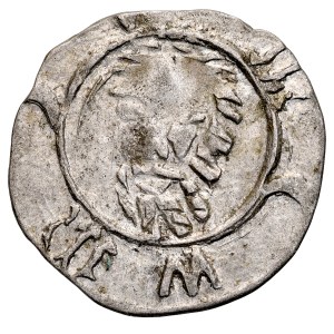 Silesia, Duchy of Wrocław, Sigismund of Luxembourg 1419–1437, haler, ca. 1422, obverse: Head of St. John; reverse: Bohemian Lion, Wrocław.