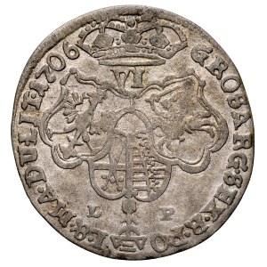 August II. Silný 1697–1733, šesták 1706 LP, Moskva nebo Grodno. RR