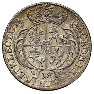 August III, 1733–1763, 18 groszy, 1755 E-C, Leipzig.