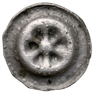 Western Pomerania, 13th-century button-shaped bracteate, Pyrzyce, Pyritz, Obverse: Six-petaled rosette.