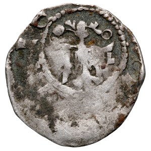 Casimiro il Grande 1333-1370, Denaro, Cracovia. Dritto: Testa con corona. Rovescio: Aquila dei Piasti.