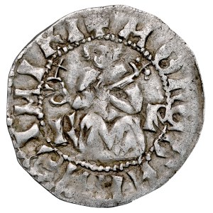 Kazimír Veľký 1333–1370, štvrťnář N-R, Krakov. Avers: Kráľ v majestáte, reverz: Piastovský orol. RRR.