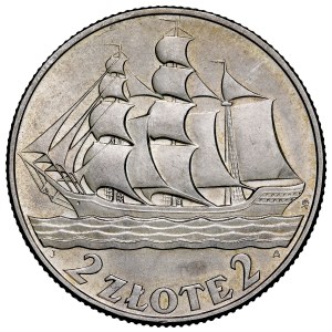 Second Polish Republic, 2 zlote, 1936, Sailing Ship, Warsaw.