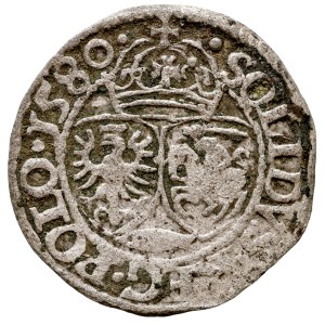 Stefan Batory 1576-1586, Szeląg 1580, Olkusz. Stemma dei Glaubicz. RRR.
