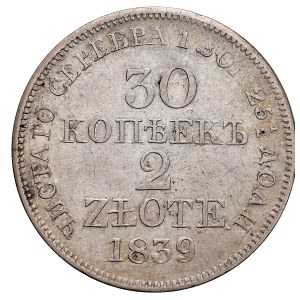 Russian Partition, Nicholas I, 1826–1855, 30 kopecks, 2 zlote, 1839 M-W, Warsaw.