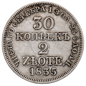 Russian Partition, Nicholas I, 1826–1855, 30 kopecks, 2 zlote, 1835 M-W, Warsaw.