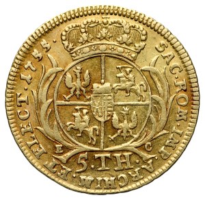August III 1733-1763, 5 talarów 1755 E-C, Augustod'or, Lipsk.