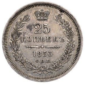 Rusko, Nikolaj I. 1825–1855, 25 kopiek 1853 СПБ-НI, Petrohrad.